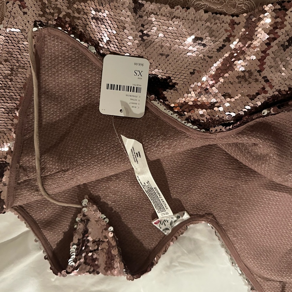 Free People Sequin Tank Top in Rose Gold